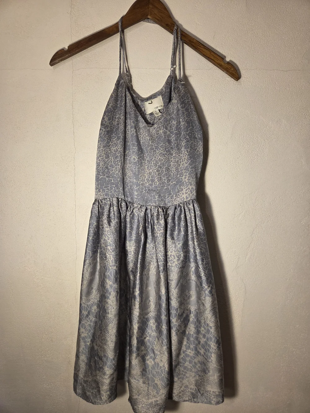 GREYLIN Women's Small Blue Animal Print Spaghetti Strap Midi Sundress Dress